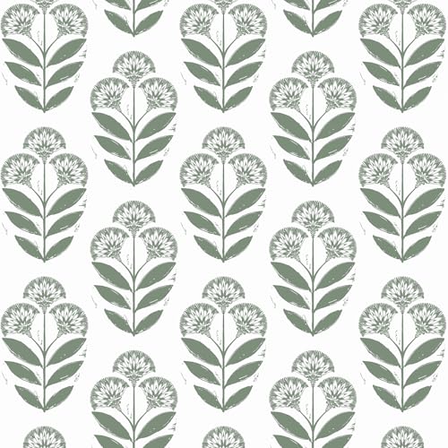 Yasinet Floral Peel and Stick Wallpaper Green Floral Wallpaper Vintage Boho Contact Paper Farmhouse Waterproof Removable Self Adhesive Wall Paper for Bedroom Bathroom Cabinet Vinyl 17.3"¡¿78.7"