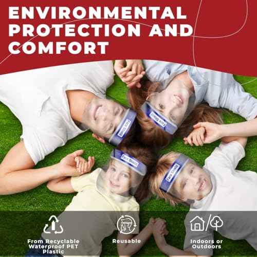 Face Shield | 10 Pack | Clear Plastic Face Shields for Women, Men & Kids, Anti-Fog, Lightweight Reusable Face Shield Mask, Safety Visor Cover with Comfortable Sponge & Elastic Band