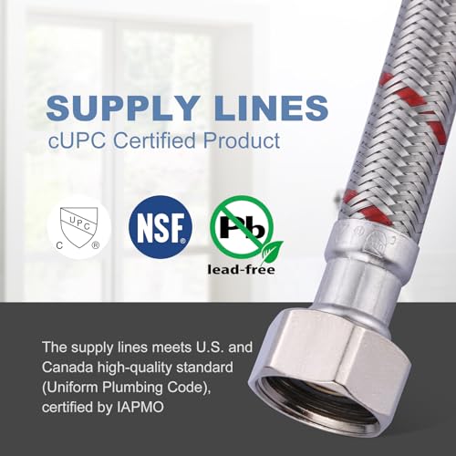 ARCORA 20-Inch Stainless Steel Faucet Supply Hose Connector 1/2 FIP x 1/2 FIP Pair
