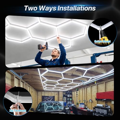 HYPERLITE Gen II Hexagon Garage Lights 168W 16800LM 5 Grids, Ultra Bright 6500K