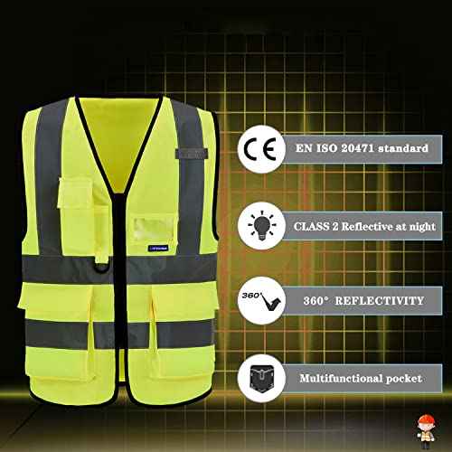 A-SAFETY Enhanced Visibility Safety Vest, Hi Viz 2 Band And Braces Waistcoat safe for Motorcycle, Running/Jogging, Bike/Bicycle Riding Outdoor Activities, Yellow
