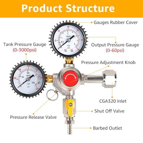 Imaictuu CO2 Regulator for Kegerator CGA-320 - Single Output with Dual Gauges
