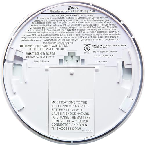 Kidde i12040 6th Edition Hardwired Smoke Alarm with Battery Backup, Test Button
