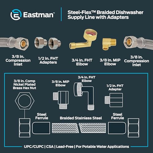 Eastman 12 ft braided stainless dishwasher supply line kit with 3/8 in compression ends