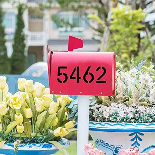 4 Inch Curb Stencil Kit 0-9 Address Number Stencil, 20Pcs Reusable 14 Mil Mylar Plastic Numbers Stencils with Masking Tape for Painting on Road, Wall, Wood, Mailbox(4"Tall)