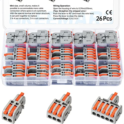 GKEEMARS Grey 26Pcs Wire Splicing Connectors Kit for 2, 3 & 5 Circuits