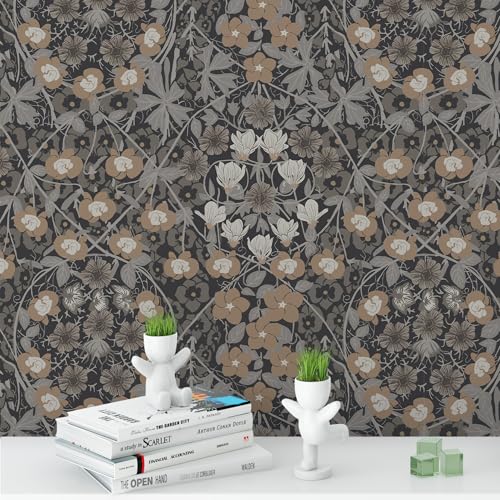 Dark Vintage Floral Peel and Stick Wallpaper Removable Vinyl Waterproof Contact Self Adhesive Wall Paper for Desk, Kitchen Cabinets, Bathroom, Bedroom Decor 17.3" x 118" TH8094-3