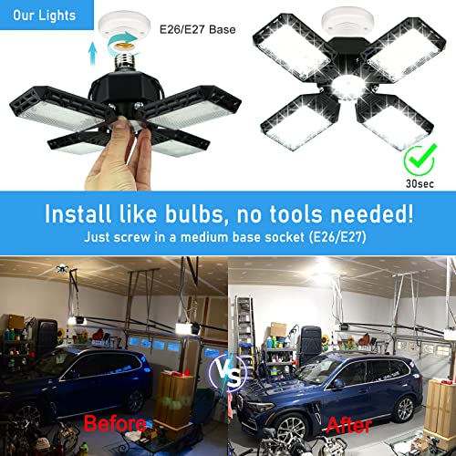QiyuanLS 150W Deformable LED Garage Ceiling Light 4+1 Pack - 15000LM E26/E27
