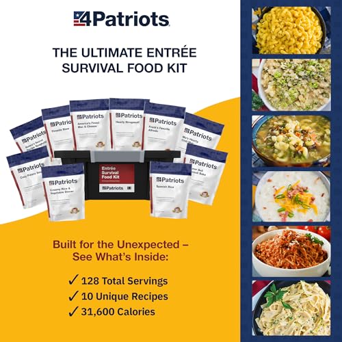 4Patriots Emergency Food Kit - 128 Servings Freeze-Dried Survival Meals, 25-Year Shelf Life