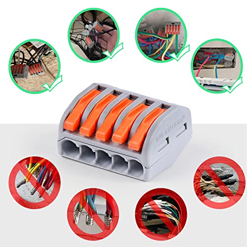 Delgada 188PCS Reusable Lever Wire Connector Nuts Kit - 2/3/4/5 Port Push-In Terminals