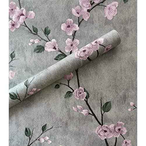 Floral Peel and Stick Wallpaper Grey Contact Paper Flower Waterproof Modern Wall Paper Decorative Removable Self Adhesive Wallpaper for Bedroom 17.7" x 118.1"