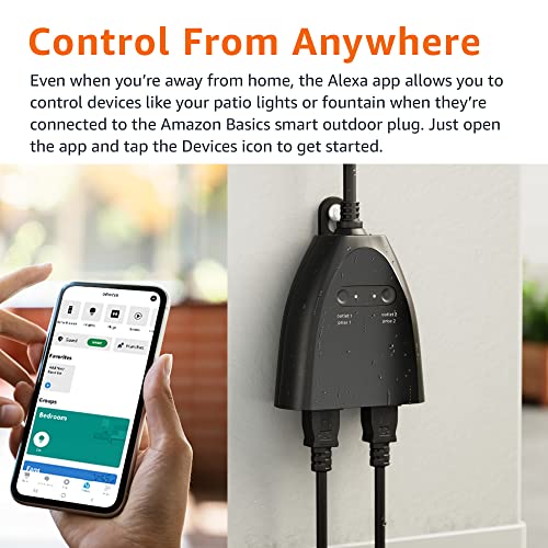 Amazon Basics Outdoor Smart Plug with 2 Independent Outlets, Alexa Compatible, Weather-Resistant