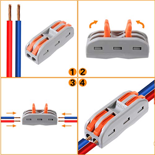 10 Pcs Electrical Wire Connectors for 2 Circuit Inline Splices, 28-12 AWG - Reusable Compact Lever Nuts (Variation: 2 Series Circuits)