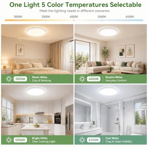 zemty 6-Pack 12-Inch LED Flush Mount Ceiling Lights, 24W, 3200 Lumens, White, Dimmable, Adjustable CCT 3000K-6500K for Home & Kitchen