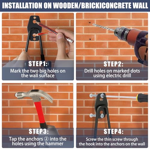 Black Heavy Duty Garage Storage Hooks 16 Pack - Wall Mount Organizer, Steel & Non-Slip Coated