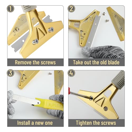 Bates- Razor Blade Scraper Tool, 4 Inch, Floor Razor Scraper Tool with 30 Extra Carbon Steel Blades and a Pair of Safety Gloves