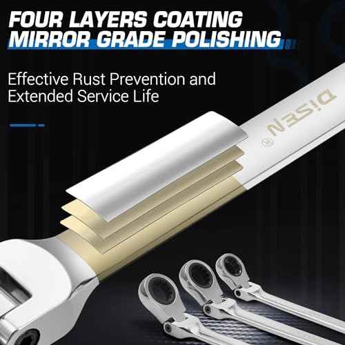 DISEN 8-9mm Extra Long Flex Head Ratcheting Wrench set, Double Box End Long Reach Ratchet Wrench, CRV Steel, Metric