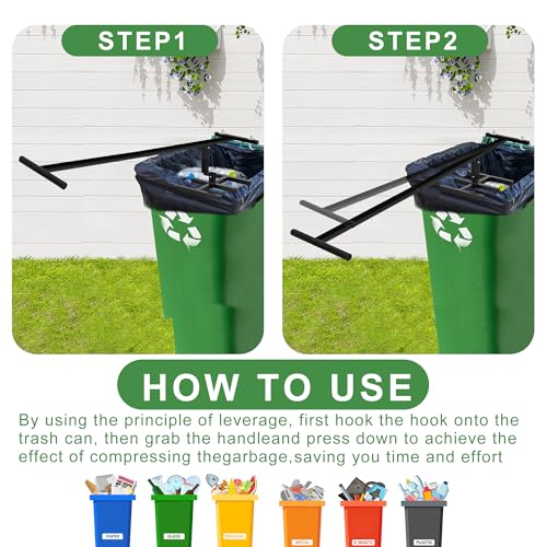 Yuxitia Manual Trash Compactor for 120L-660L Wheelie Bins | Adjustable Handle