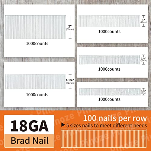 PINOZE 5000-Count 18 Gauge Galvanized Brad Nails Assortment - 5 Sizes for Nailing Projects