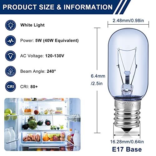 AMI PARTS 40W T8 Refrigerator Light Bulb 2 Pack (Model 297048600 / 241552802) E17 Base