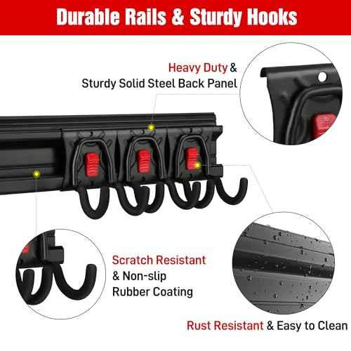 WORKPRO Garage Tool Organizer Wall Mount, Garage Organization Garden Tool Rack Holder System, 64-Inch 4 Rails with 8 Heavy Duty Adjustable Hooks for Hanging and Storage