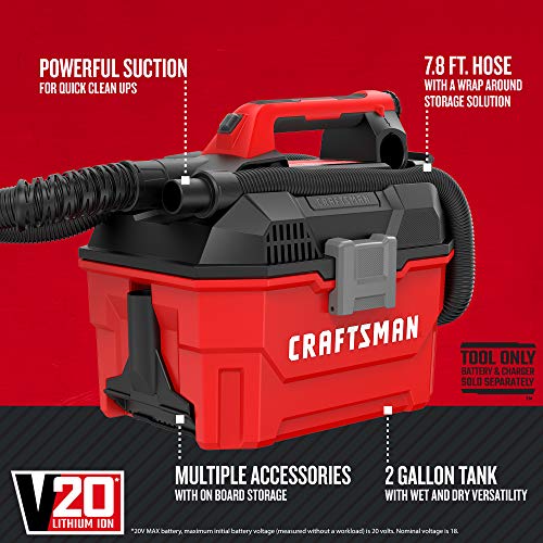 Craftsman V20 Cordless Wet/Dry Vacuum Cleaner 2 Gal with Tool-Only Variation