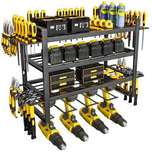Power Tool Organizer, 4 Layer Heavy Duty Metal Tool Organizer Loads 200lbs, Garage Wall Organizer 4 Cordless Drill Holder, Wall Mounted Tool Organizer for Garage Workshop