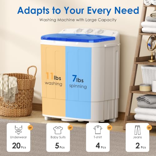 INTERGREAT 18lbs Blue Portable Twin Tub Washing Machine with Spin Dryer