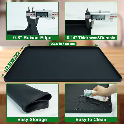 Kingwi 23.6 x 23.6 x 0.8 in Mini Fridge Mat with 4 Risers, Leak-Proof Silicone Floor Protector