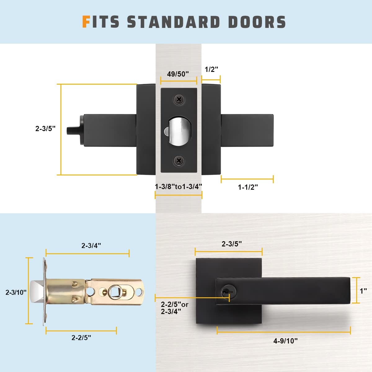 KNOBWELL Exterior Door Handle Heavy Duty Keyed Entry Door Lever Set(Not Keyed Alike) Entrance Handleset, Matte Black Finish, Left or Right Handing Door Handle 2.13 lb One Lever
