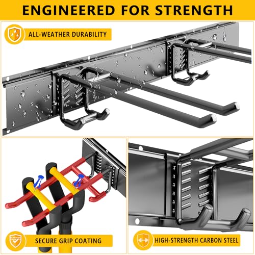 Tebgeag 48-Inch Garage Wall Organizer with 6 Adjustable Double Hooks - Heavy-Duty Tool & Garden Storage System