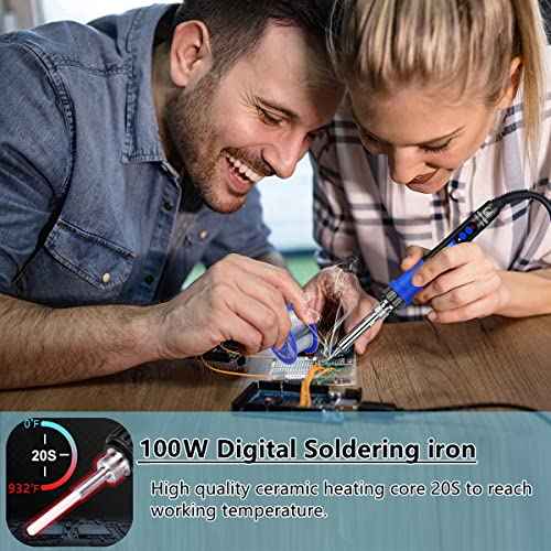 Soldering Iron Kit, 100W High-Power LCD Digital Soldering Iron, Circuit Board Repair Soldering Kit with Magnifying Glass Helping Hands, Adjustable Temperature Solder Welding Tools