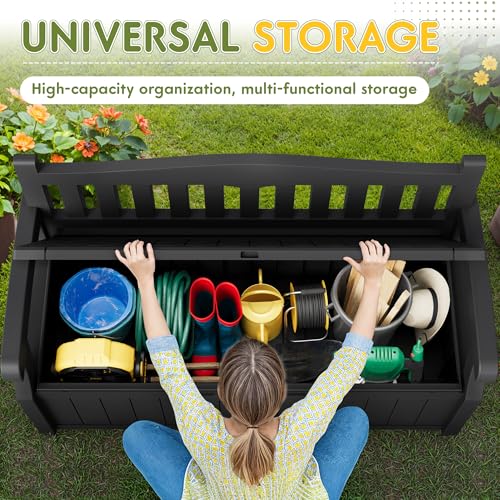 Greesum 80 Gallon Outdoor Storage Bench with Armrest - Black