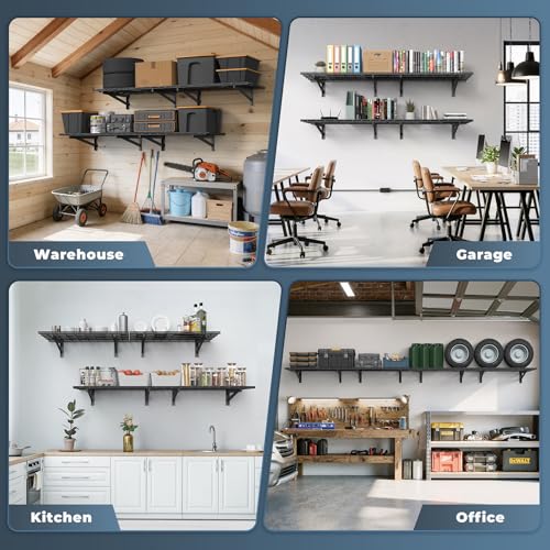 Jusgym 4 Pack Wall Mounted Garage Shelving 2x3ft Heavy-Duty Steel Storage Racks
