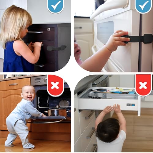 Baby Proof Me Black Child Safety Cabinet Latch Set, 6 Pack, RV & Home Use
