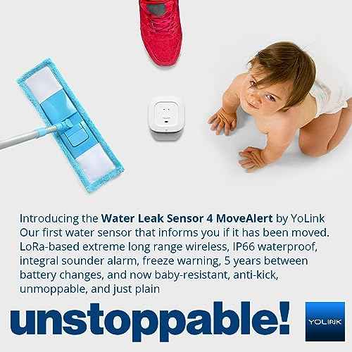 YoLink Water Leak Detector 4 with 105dB Audio Alarm, App Push, Email Alerts and Limited Text, MoveAlert Function, Freeze Warning Water Sensor Alarm w/ Alexa, IFTTT - 1/4 Mile Long Range, Hub Required