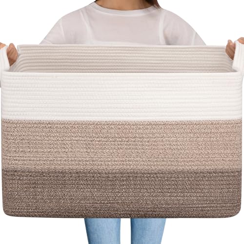 OIAHOMY Gradient Brown Extra Large 95L Cotton Rope Laundry Basket 24"×17"×14"