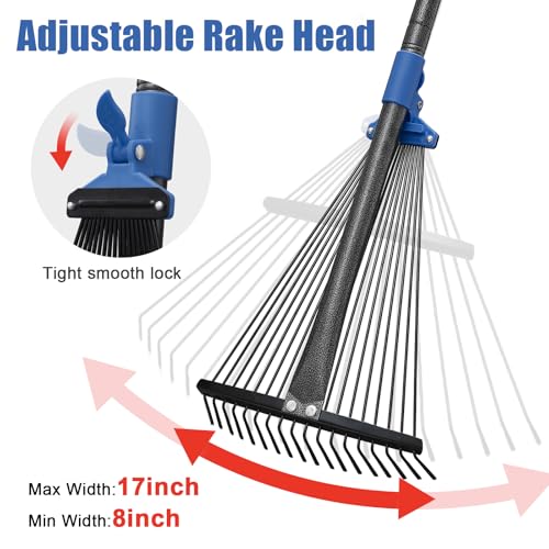 5 Ft Adjustable Metal Leaf Rake with Expandable Head - Heavy Duty Garden Tool