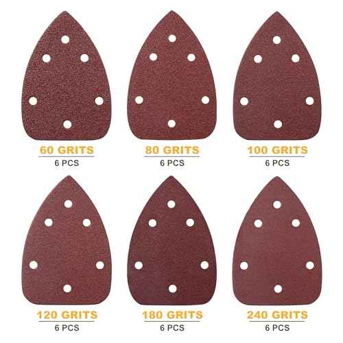 36 PCS Mouse Sander Sandpapers 6 Hole Mouse Sand Paper Detail Sander Sanding Disc Mouse Sander Pads Hook and Loop Triangle Sandpaper (60/80/100/120/180/240) -6 PCS for Each Grit