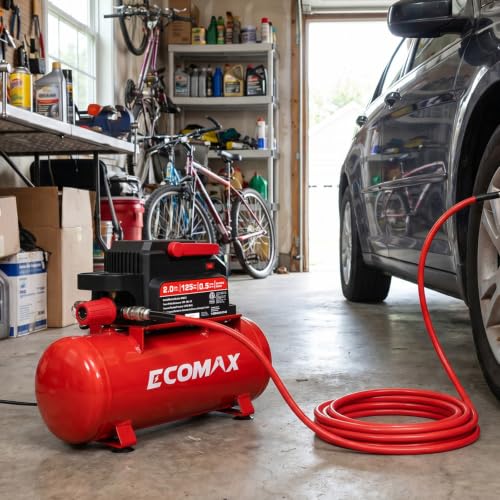 ECOMAX 2 Gallon Portable Air Compressor 125 PSI Oil-Free Lightweight with Accessory Kit