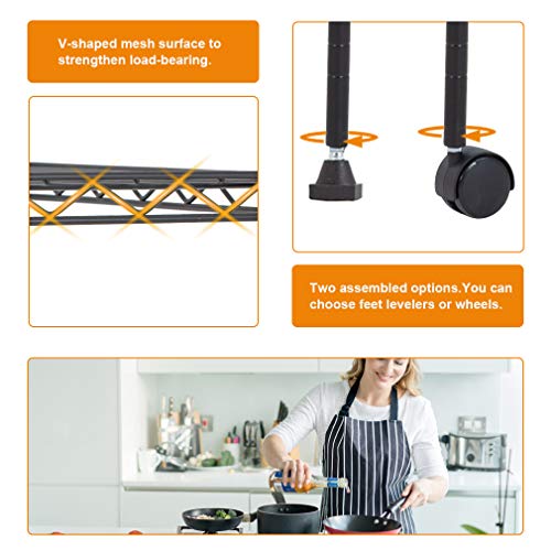 BestOffice | 5-Tier Wire Storage Shelves with Wheels | 14x30x60 | Black | Adjustable Racks | Heavy-Duty Metal Shelf, Holds Upto 220 lbs | No-Tool Assembly | Ideal for Home & Garage Shelving