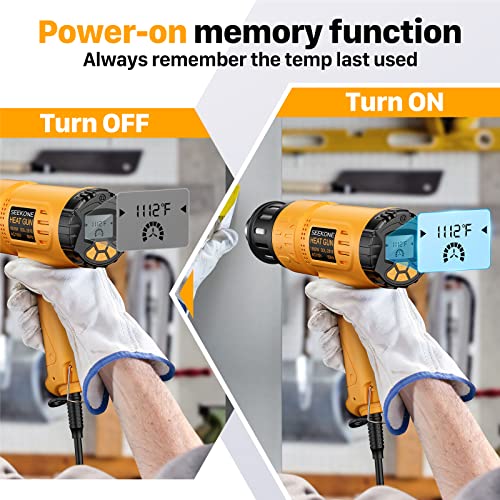 Heat Gun, SEEKONE 1800W Hot Air Gun Kit with Large Digital LCD Display Variable Temperature (122¡ÆF-1112¡ÆF) Memory Settings and 4 Nozzles for Paint Remover/Stripper, Home Improvement/Restoration