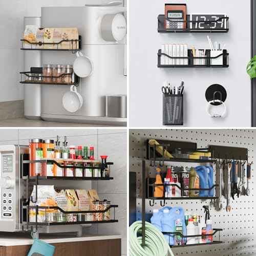 8 Pack Magnetic Shelves for Washing Machine / Hanger Organizer, Tool Holder, Heavy-Duty Metal Magnetic Spice Racks, Space Saving Shelf for Home Kitchen Closet & Laundry Room Organization (Black)