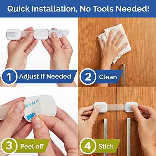 Child Safety Strap Locks (8-Pack) Baby Locks for Cabinets and Drawers, Toilet, Fridge & More. 3M Adhesive Pads. Easy Installation. (White/Gray)