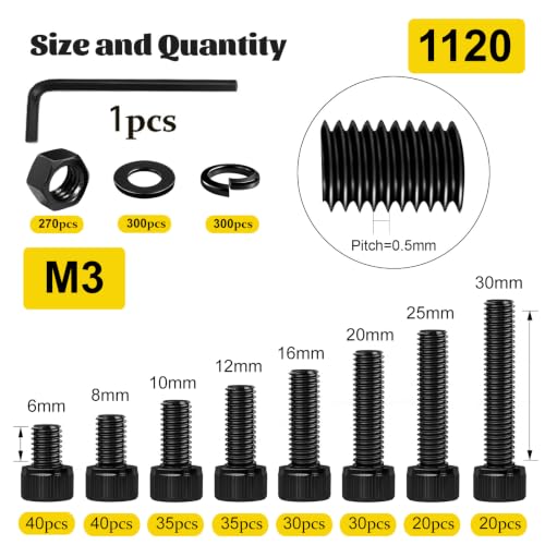 Fgruh 1120PCS M3 Socket Screws Assortment Kit - M3x6/8/10/12/16/20/25/30mm
