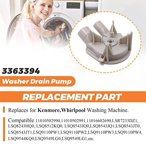 Beaquicy 3363394 Whirlpool Kenmore Washer Drain Pump – Exact Fit