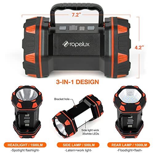RopeLux Rechargeable LED Camping Lantern - 1500lm, 8 Modes, Portable Emergency Light, Orange, 1 Pack