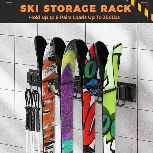 Garage Storage Organization System Ski Wall Rack Skis Mount Hanger Home Shed and Garage Snowboard Wall Rack System Holds Up to 350lbs