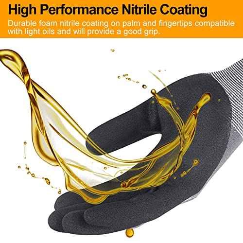 Safety Work Gloves MicroFoam Nitrile Coated-3/6/12/36 Pairs,Breathable Nylon Working Gloves for Men Women
