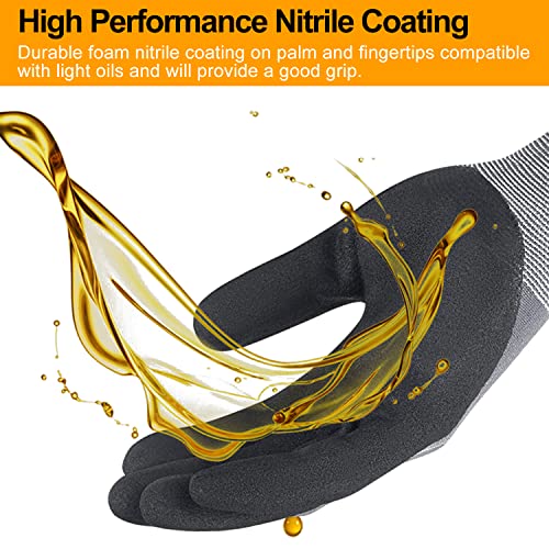 NEOTRIL MicroFoam Nitrile Coated Work Gloves - Large, 3 Pairs, Breathable Nylon, Safety Gloves for Men and Women